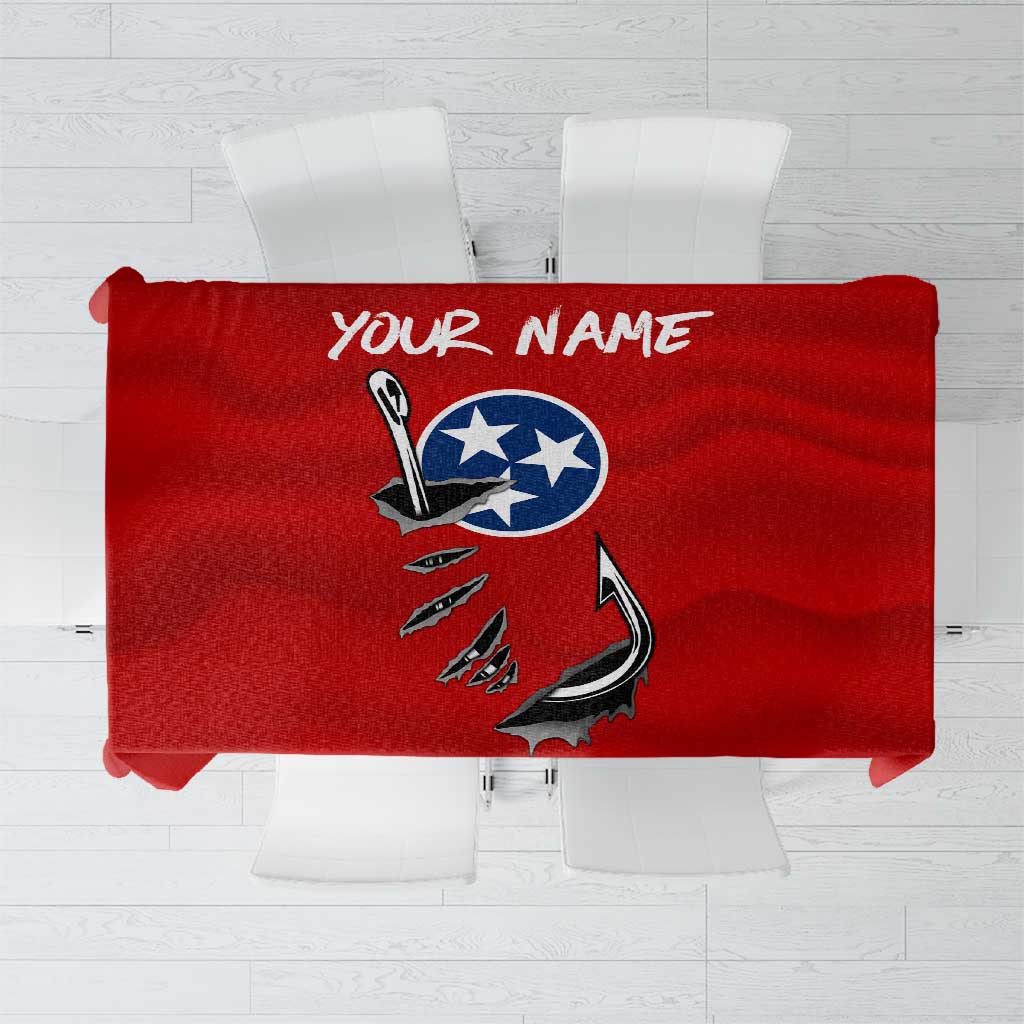 Tennessee Flag Fishing Tablecloth with Ripped Hook Graphic and Triple Star Symbol in Red and Blue - Wonder Print Shop