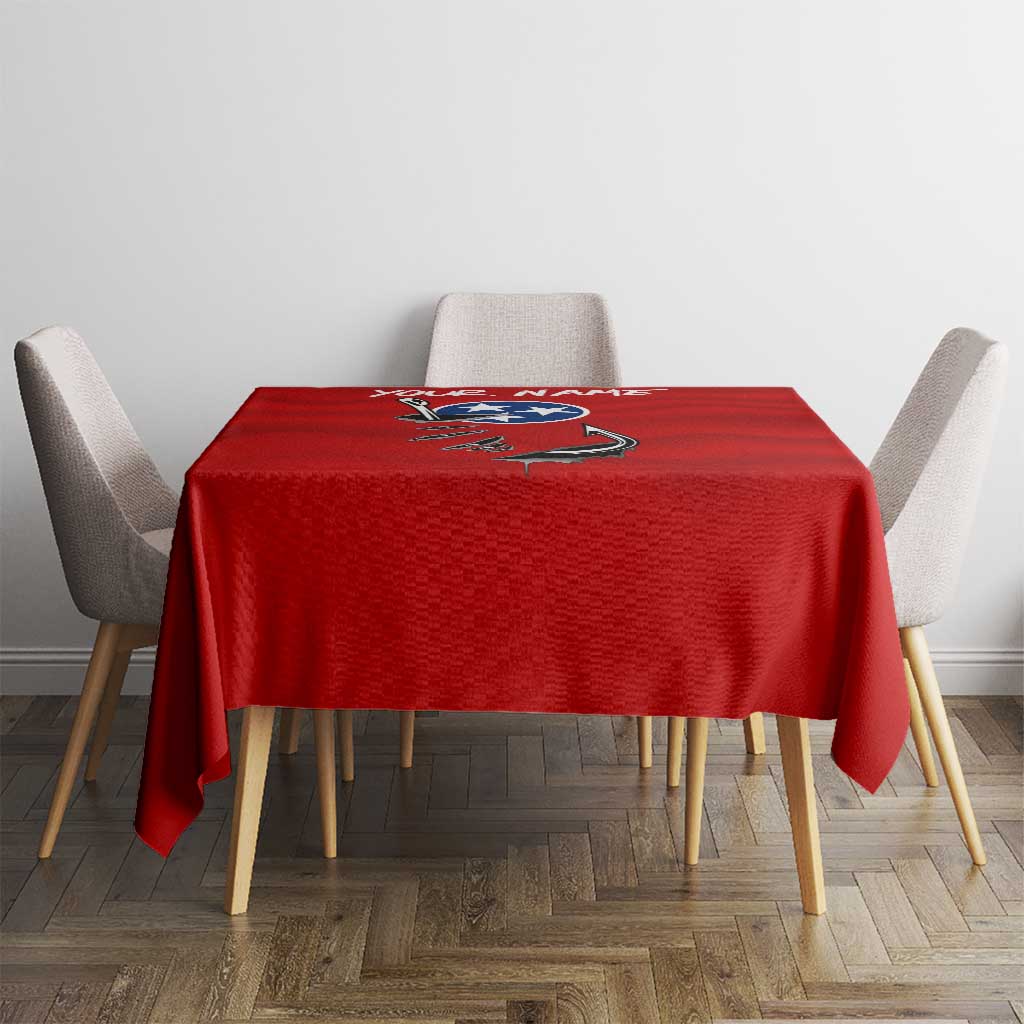 Tennessee Flag Fishing Tablecloth with Ripped Hook Graphic and Triple Star Symbol in Red and Blue - Wonder Print Shop