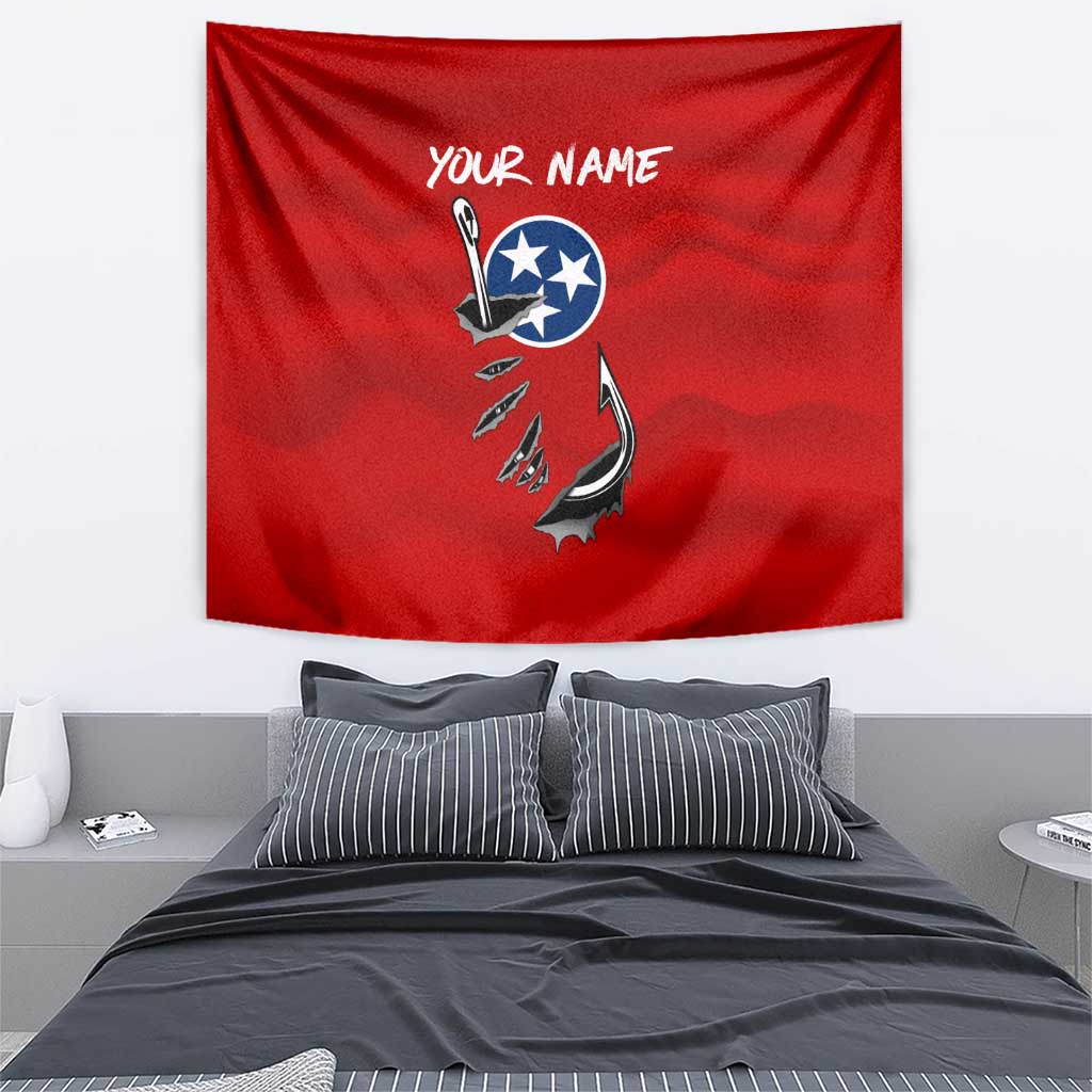 Tennessee Flag Fishing Tapestry with Ripped Hook Graphic and Triple Star Symbol in Red and Blue - Wonder Print Shop