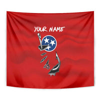 Tennessee Flag Fishing Tapestry with Ripped Hook Graphic and Triple Star Symbol in Red and Blue - Wonder Print Shop