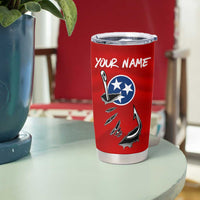 Tennessee Flag Fishing Tumbler Cup with Ripped Hook Graphic and Triple Star Symbol in Red and Blue - Wonder Print Shop