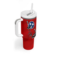 Tennessee Flag Fishing Tumbler With Handle with Ripped Hook Graphic and Triple Star Symbol in Red and Blue - Wonder Print Shop