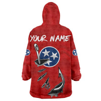 Tennessee Flag Fishing Wearable Blanket Hoodie with Ripped Hook Graphic and Triple Star Symbol in Red and Blue - Wonder Print Shop