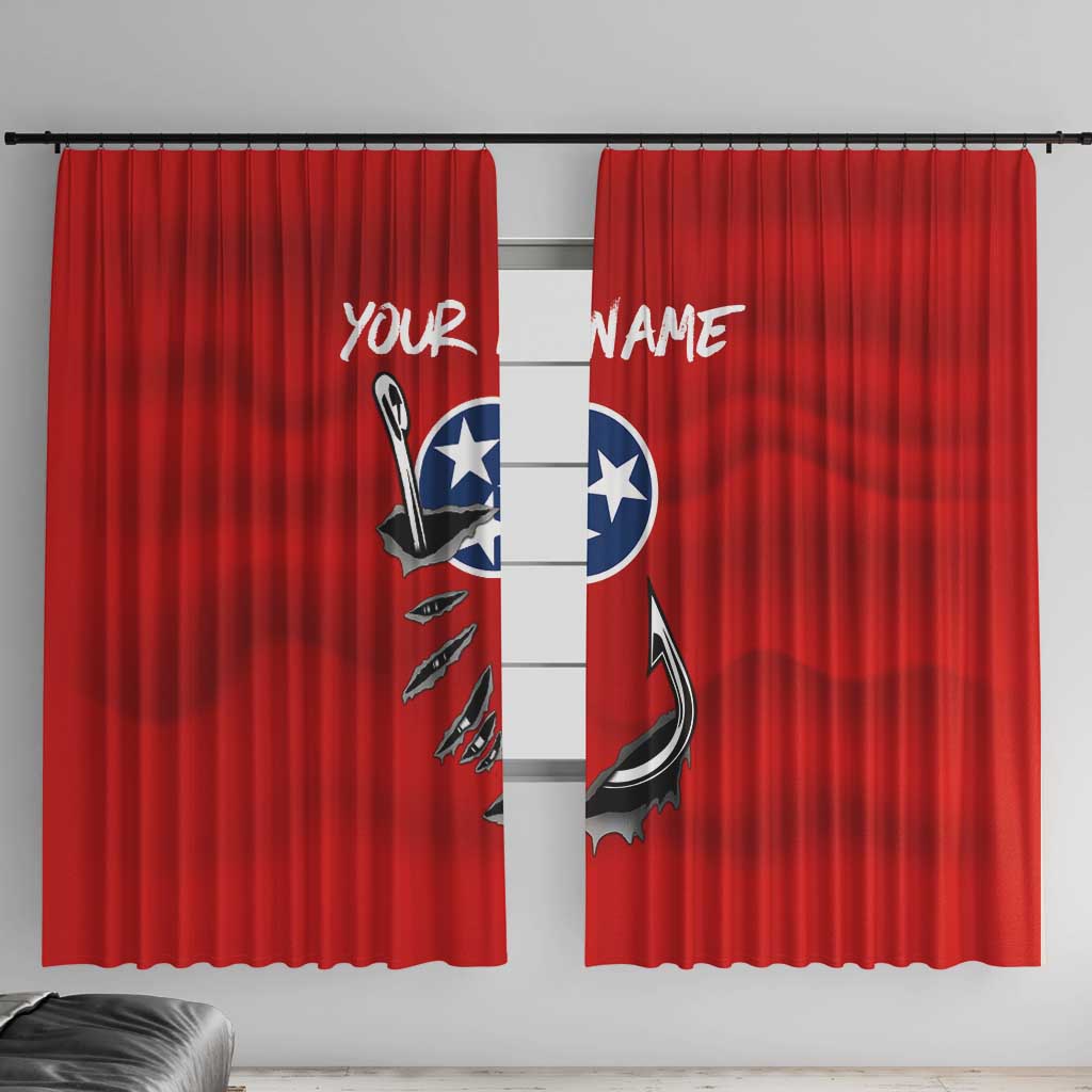 Tennessee Flag Fishing Window Curtain with Ripped Hook Graphic and Triple Star Symbol in Red and Blue - Wonder Print Shop