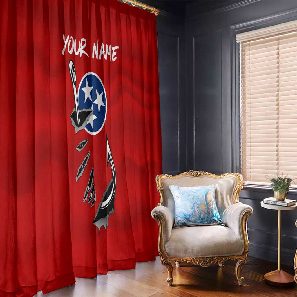 Tennessee Flag Fishing Window Curtain with Ripped Hook Graphic and Triple Star Symbol in Red and Blue - Wonder Print Shop