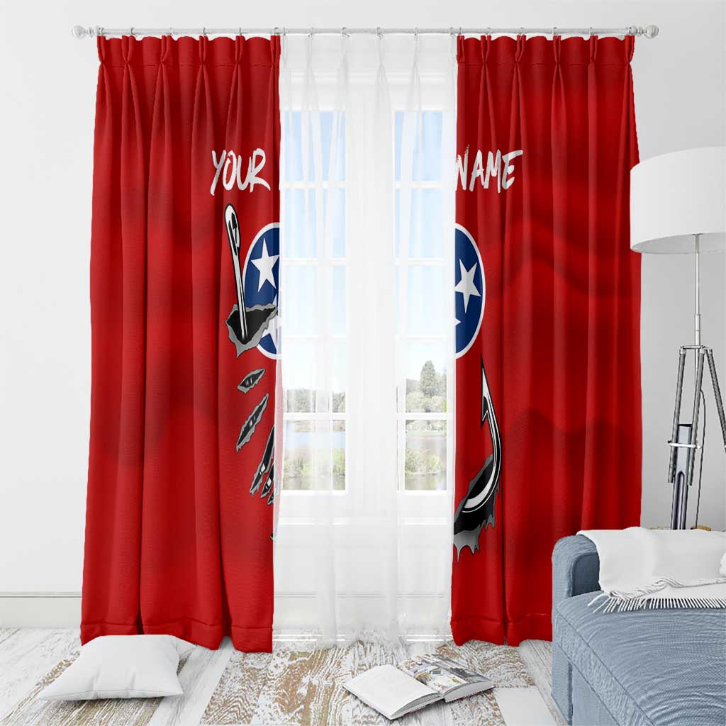 Tennessee Flag Fishing Window Curtain with Ripped Hook Graphic and Triple Star Symbol in Red and Blue - Wonder Print Shop