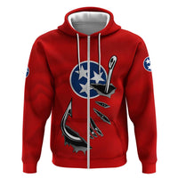 Tennessee Flag Fishing Zip Hoodie with Ripped Hook Graphic and Triple Star Symbol in Red and Blue - Wonder Print Shop