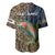 Rainbow Trout Fishing Baseball Jersey with Camouflage Reeds and Forest Background in Nature-Inspired Colors - Wonder Print Shop