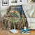 Rainbow Trout Fishing Blanket with Camouflage Reeds and Forest Background in Nature-Inspired Colors - Wonder Print Shop