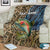 Rainbow Trout Fishing Blanket with Camouflage Reeds and Forest Background in Nature-Inspired Colors - Wonder Print Shop