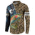 Rainbow Trout Fishing Button Sweatshirt with Camouflage Reeds and Forest Background in Nature-Inspired Colors - Wonder Print Shop