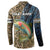 Rainbow Trout Fishing Button Sweatshirt with Camouflage Reeds and Forest Background in Nature-Inspired Colors - Wonder Print Shop
