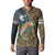 Rainbow Trout Fishing Button Sweatshirt with Camouflage Reeds and Forest Background in Nature-Inspired Colors - Wonder Print Shop