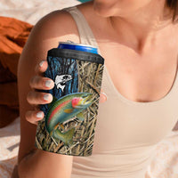 Rainbow Trout Fishing 4 in 1 Can Cooler Tumbler with Camouflage Reeds and Forest Background in Nature-Inspired Colors - Wonder Print Shop
