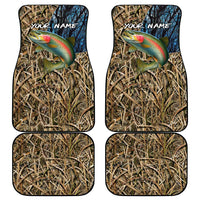 Rainbow Trout Fishing Car Mats with Camouflage Reeds and Forest Background in Nature-Inspired Colors - Wonder Print Shop