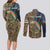 Rainbow Trout Fishing Couples Matching Long Sleeve Bodycon Dress and Long Sleeve Button Shirt with Camouflage Reeds and Forest Background in Nature-Inspired Colors - Wonder Print Shop