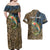 Rainbow Trout Fishing Couples Matching Off Shoulder Maxi Dress and Hawaiian Shirt with Camouflage Reeds and Forest Background in Nature-Inspired Colors - Wonder Print Shop