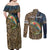 Rainbow Trout Fishing Couples Matching Off Shoulder Maxi Dress and Long Sleeve Button Shirt with Camouflage Reeds and Forest Background in Nature-Inspired Colors - Wonder Print Shop