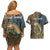 Rainbow Trout Fishing Couples Matching Off Shoulder Short Dress and Hawaiian Shirt with Camouflage Reeds and Forest Background in Nature-Inspired Colors - Wonder Print Shop