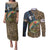 Rainbow Trout Fishing Couples Matching Puletasi and Long Sleeve Button Shirt with Camouflage Reeds and Forest Background in Nature-Inspired Colors - Wonder Print Shop