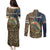 Rainbow Trout Fishing Couples Matching Puletasi and Long Sleeve Button Shirt with Camouflage Reeds and Forest Background in Nature-Inspired Colors - Wonder Print Shop