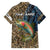 Rainbow Trout Fishing Family Matching Long Sleeve Bodycon Dress and Hawaiian Shirt with Camouflage Reeds and Forest Background in Nature-Inspired Colors - Wonder Print Shop