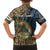 Rainbow Trout Fishing Family Matching Off The Shoulder Long Sleeve Dress and Hawaiian Shirt with Camouflage Reeds and Forest Background in Nature-Inspired Colors - Wonder Print Shop