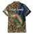 Rainbow Trout Fishing Family Matching Off The Shoulder Long Sleeve Dress and Hawaiian Shirt with Camouflage Reeds and Forest Background in Nature-Inspired Colors - Wonder Print Shop