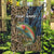 Rainbow Trout Fishing Garden Flag with Camouflage Reeds and Forest Background in Nature-Inspired Colors - Wonder Print Shop