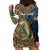 Rainbow Trout Fishing Hoodie Dress with Camouflage Reeds and Forest Background in Nature-Inspired Colors - Wonder Print Shop