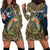 Rainbow Trout Fishing Hoodie Dress with Camouflage Reeds and Forest Background in Nature-Inspired Colors - Wonder Print Shop