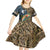 Rainbow Trout Fishing Kid Short Sleeve Dress with Camouflage Reeds and Forest Background in Nature-Inspired Colors - Wonder Print Shop