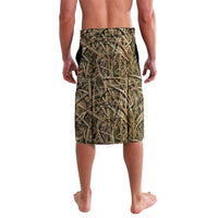 Rainbow Trout Fishing Lavalava with Camouflage Reeds and Forest Background in Nature-Inspired Colors - Wonder Print Shop