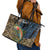 Rainbow Trout Fishing Leather Tote Bag with Camouflage Reeds and Forest Background in Nature-Inspired Colors - Wonder Print Shop