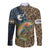 Rainbow Trout Fishing Long Sleeve Button Shirt with Camouflage Reeds and Forest Background in Nature-Inspired Colors - Wonder Print Shop