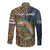 Rainbow Trout Fishing Long Sleeve Button Shirt with Camouflage Reeds and Forest Background in Nature-Inspired Colors - Wonder Print Shop