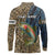 Rainbow Trout Fishing Long Sleeve Polo Shirt with Camouflage Reeds and Forest Background in Nature-Inspired Colors - Wonder Print Shop