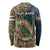 Rainbow Trout Fishing Long Sleeve Shirt with Camouflage Reeds and Forest Background in Nature-Inspired Colors - Wonder Print Shop