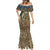 Rainbow Trout Fishing Mermaid Dress with Camouflage Reeds and Forest Background in Nature-Inspired Colors - Wonder Print Shop