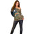 Rainbow Trout Fishing Off Shoulder Sweater with Camouflage Reeds and Forest Background in Nature-Inspired Colors - Wonder Print Shop