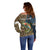 Rainbow Trout Fishing Off Shoulder Sweater with Camouflage Reeds and Forest Background in Nature-Inspired Colors - Wonder Print Shop