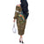 Rainbow Trout Fishing Off The Shoulder Long Sleeve Dress with Camouflage Reeds and Forest Background in Nature-Inspired Colors - Wonder Print Shop