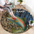 Rainbow Trout Fishing Round Carpet with Camouflage Reeds and Forest Background in Nature-Inspired Colors - Wonder Print Shop