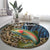 Rainbow Trout Fishing Round Carpet with Camouflage Reeds and Forest Background in Nature-Inspired Colors - Wonder Print Shop