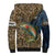 Rainbow Trout Fishing Sherpa Hoodie with Camouflage Reeds and Forest Background in Nature-Inspired Colors - Wonder Print Shop