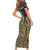 Rainbow Trout Fishing Short Sleeve Bodycon Dress with Camouflage Reeds and Forest Background in Nature-Inspired Colors - Wonder Print Shop