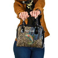 Rainbow Trout Fishing Shoulder Handbag with Camouflage Reeds and Forest Background in Nature-Inspired Colors - Wonder Print Shop