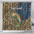 Rainbow Trout Fishing Shower Curtain with Camouflage Reeds and Forest Background in Nature-Inspired Colors - Wonder Print Shop