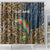 Rainbow Trout Fishing Shower Curtain with Camouflage Reeds and Forest Background in Nature-Inspired Colors - Wonder Print Shop