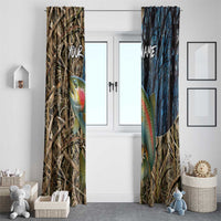 Rainbow Trout Fishing Window Curtain with Camouflage Reeds and Forest Background in Nature-Inspired Colors - Wonder Print Shop